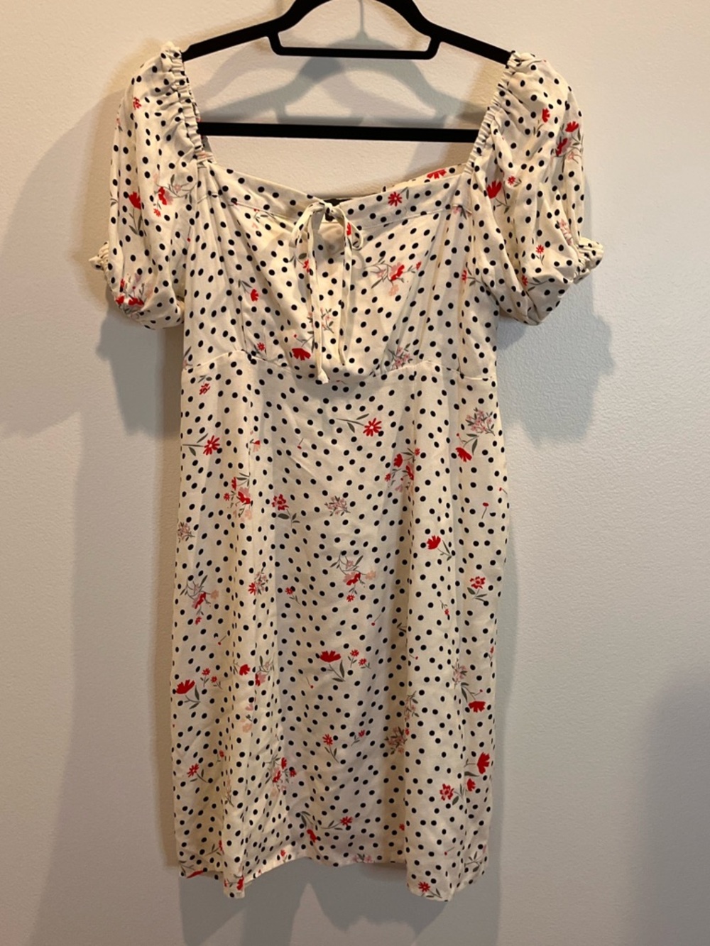 MINKPINK White Polka Dot Mini Dress with Red Floral Accents